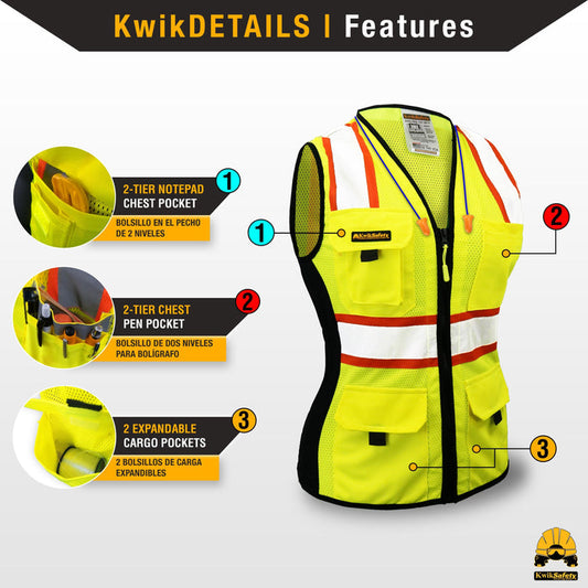 First Lady High Visibility Fitted Safety Vest Dual Size L/XL