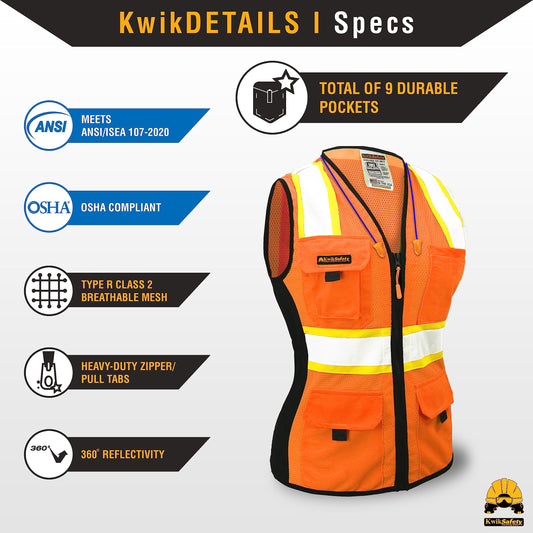 First Lady High Visibility Fitted Safety Vest - Orange