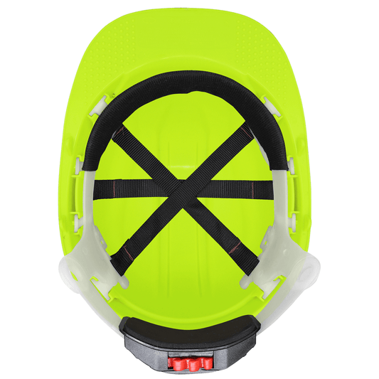 Hi-Vis Yellow Unvented Cap Style Hard Hat - 6-Point Ratchet Suspension & ANSI Z89.1