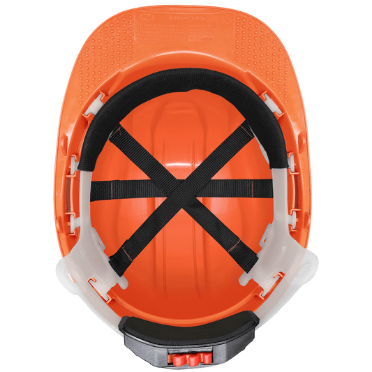 Orange Unvented Cap Style Hard Hat - 6-Point Ratchet Suspension & ANSI Z89.1