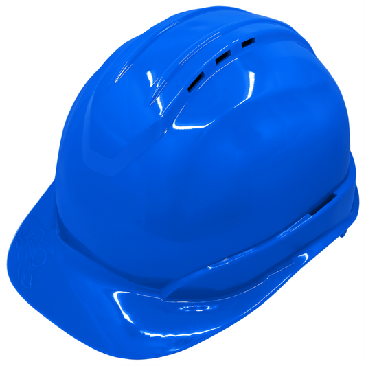 Blue Vented Cap Style Hard Hat - 6-Point Ratchet Suspension & ANSI Z89.1