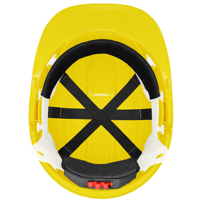 Casque de sécurité jaune ventilé de type casquette - Suspension à cliquet à 6 points et norme ANSI Z89.1