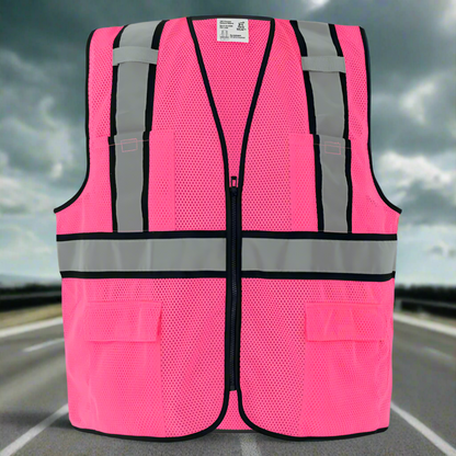 Chaleco de topógrafo rosa de alta visibilidad, no ANSI