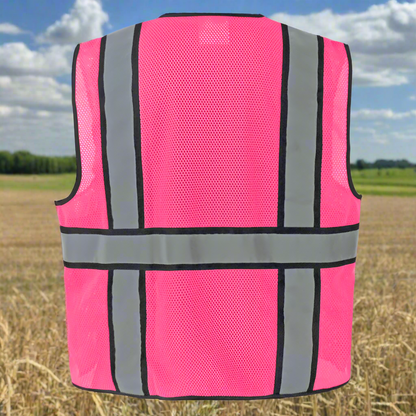 Chaleco de topógrafo rosa de alta visibilidad, no ANSI