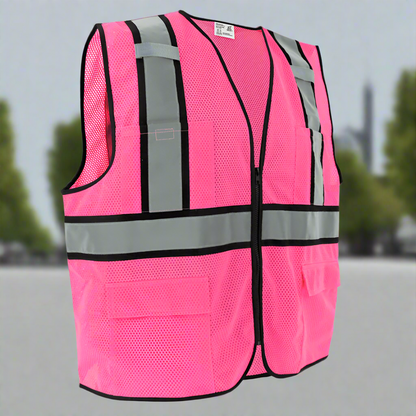 Chaleco de topógrafo rosa de alta visibilidad, no ANSI