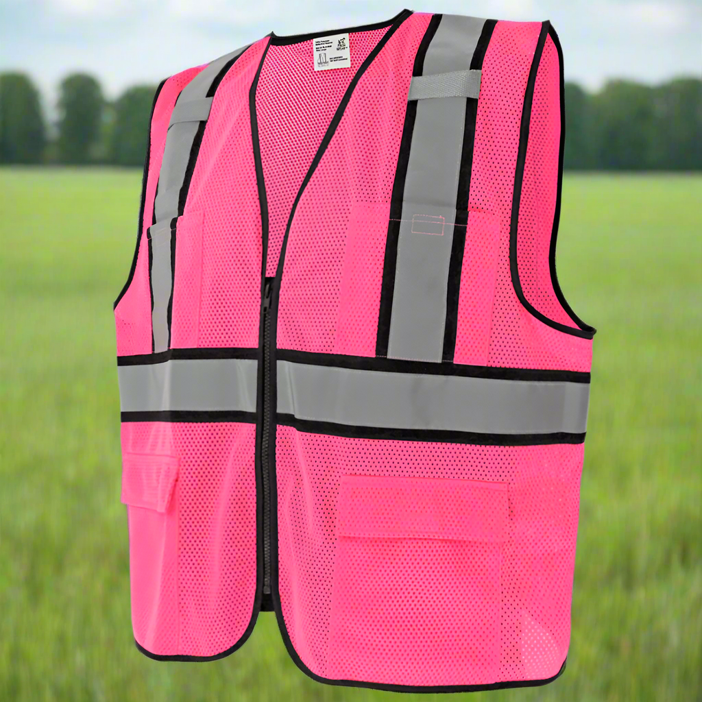 Chaleco de topógrafo rosa de alta visibilidad, no ANSI