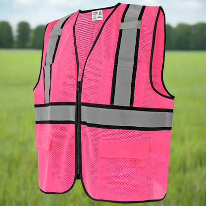 Chaleco de topógrafo rosa de alta visibilidad, no ANSI