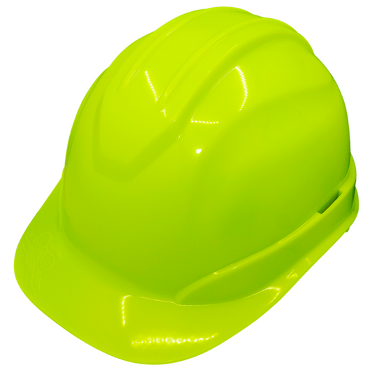 Hi-Vis Yellow Unvented Cap Style Hard Hat - 6-Point Ratchet Suspension & ANSI Z89.1